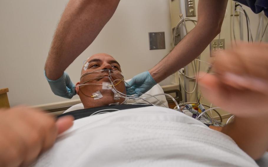 Veteran undergoing a sleep study for a VA sleep apnea claim